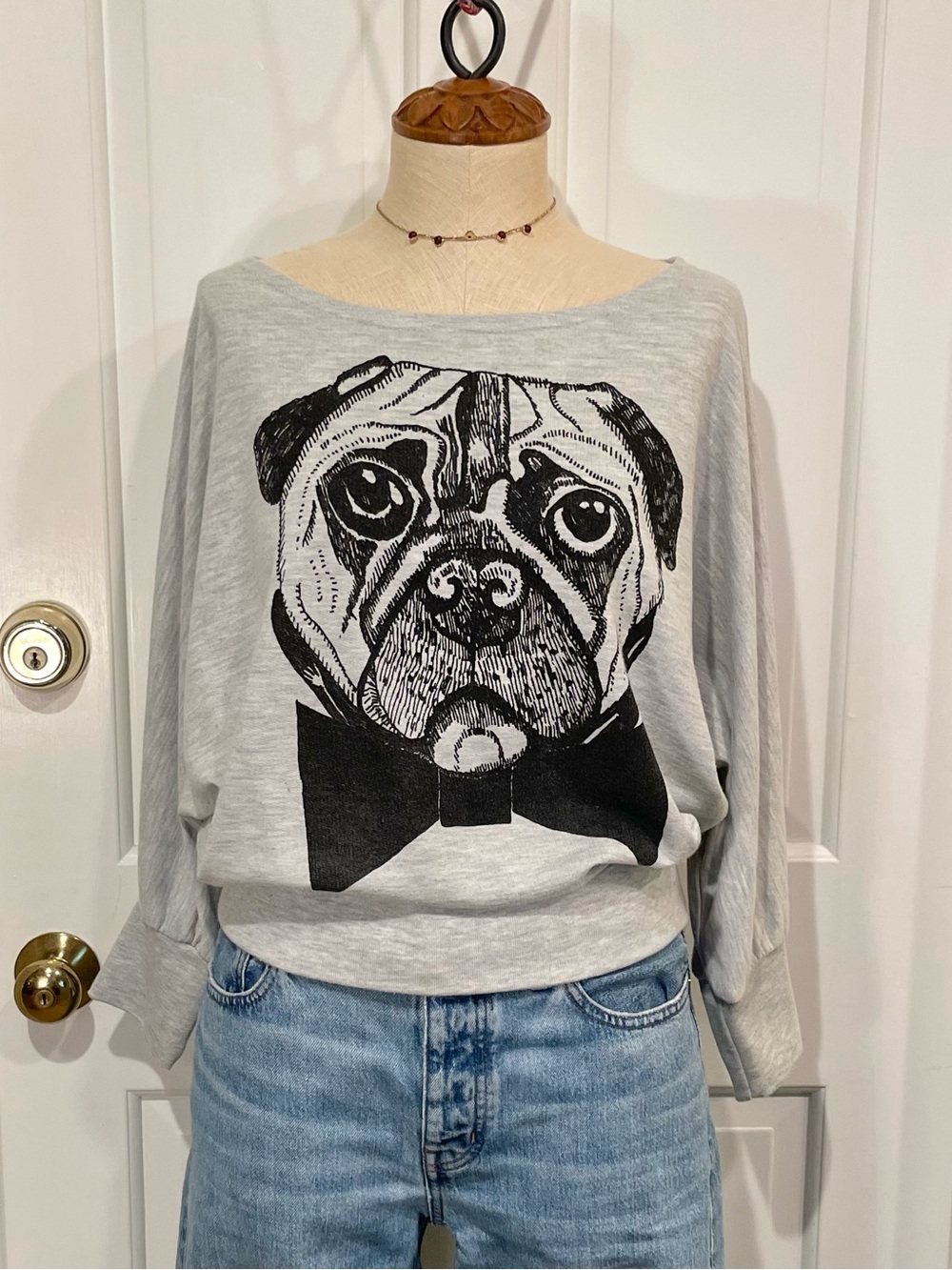 Brat & Suzie Gray Graphic Sweatshirt with Black Pug Design
